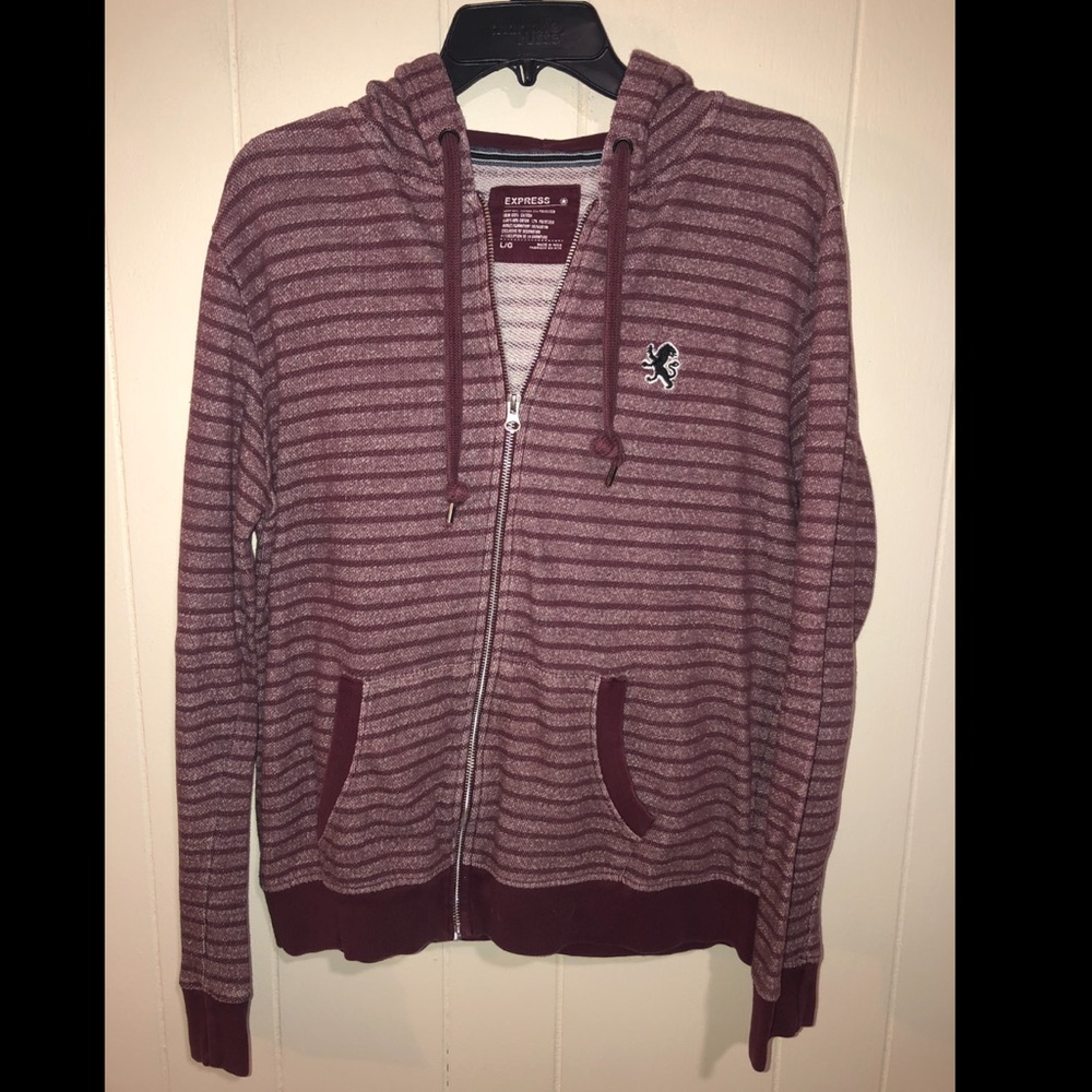 Express Men’s Zip Up Hoodie Red Striped size L